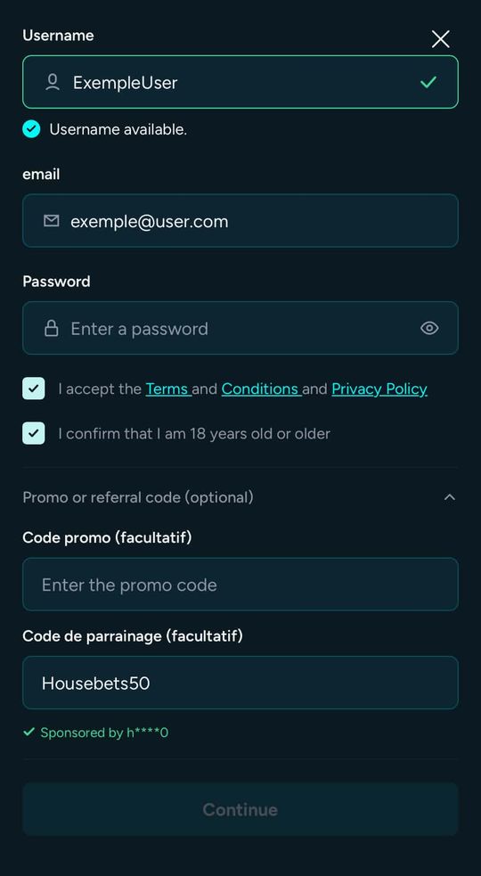 The two code fields on the Housebets sign-up form